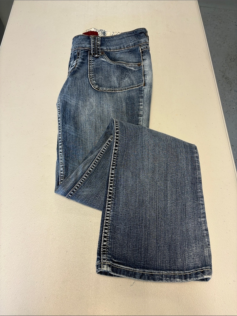 Distressed Medium Wash Slight Flare Jeans Sz 5